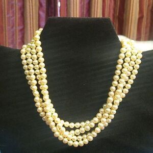 Vintage Four Strands Faux Pearl Choker Rhinestones on bar near Hook Clasp